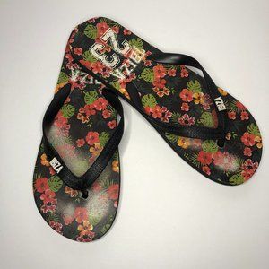 Men's IBIZA 23 Floral Sole Black Flip Flops Beachy Festival Vacation Hippie